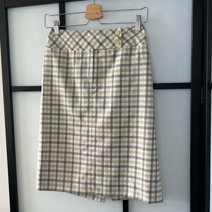 [6] Aquascutum Vintage Beige & Brown Plaid Knee Length Tailored Pencil Skirt